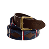 The Royal Navy Polo Association Leather Polo Belt by Country Direct & Pampeano. Features red, white, and navy-blue wax thread detailing.