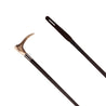 Close-up of the Country Direct Hunt Whip, featuring high quality brown leather plaited design, with flat leather end, and iconic deer hook handle.