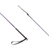 Close-up of the Country Direct Leather Polo Whip in purple, with nylon braided shaft with pull through lash, smooth leather handle and hard wearing leather hoop handle. 