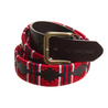 The exclusive Country Direct & Pampeano QARANC Leather Polo Belt, made with the finest leather, featuring red, white, and navy blue wax thread detailing. 