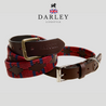 The Country Direct Royal Engineers Leather Dog Collar and matching Leather Polo Belt, made in partnership with Pampeano, featuring red and blue wax thread detailing. 