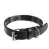 The Country Direct & Pampeano Police - REORG Leather Dog Collar, with black, grey, and blue detailing.
