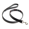 The Country Direct & Pampeano Fire Service - REORG Leather Dog Lead, with black, grey, and red detailing.