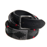Close-up of the Country Direct & Pampeano Fire Service - REORG Leather Belt, with red, grey, and black detailing.
