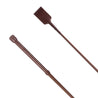 Close-up of the Country Direct Plain Leather Handle Riding Whip in brown, highlighting the flat whip end, the sleek plain leather handle with braided leather collar and cap detail.