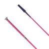 Close-up of the Country Direct Metallic Fleck Handle Riding Whip in pink, highlighting the purple whip end, plain braid wrapped around the metallic handle, finished with a metal cap and collar.