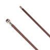 Close-up of the Country Direct Silver Ball Leather Show Cane, highlighting the metal end, ball cap, and the smooth leather design with stitched seam detail. 